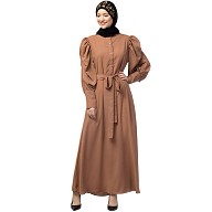 Gathered puffed sleeves abaya with long cuff - Skin